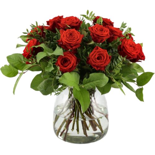 Skøn buket med røde roser