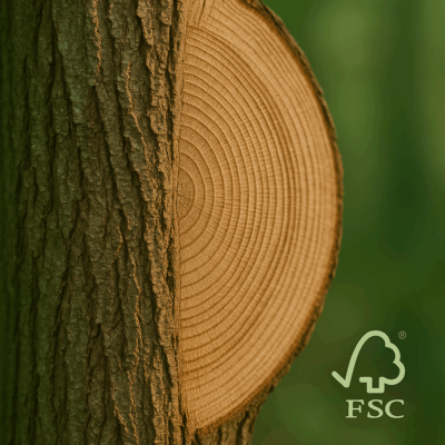 Træstamme → Nærbillede af træstamme – FSC ansvarlig skovdrift