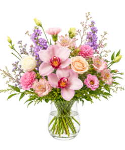 Allergivenlig mixbuket med orkidéer Original med farverige blomster