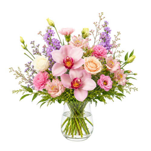 Allergivenlig mixbuket med orkidéer Original med farverige blomster