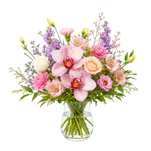 Allergivenlig mixbuket med orkidéer Original med farverige blomster