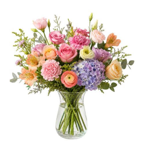 Mixbuket med allergivenlige blomster Original i farverige harmoniske nuancer